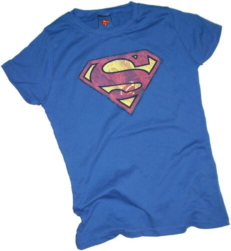 Superman Action-Print Shield Crop Sleeve Fitted Juniors T-Shirt