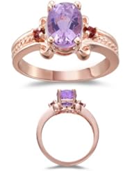 1.82 Cts Kunzite & 0.12 Cts Pink Tourmaline Three Stone Ring in 14K Pink Gold