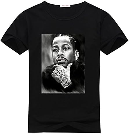 Junjiexr Men's 100% Cotton Sport Eco-friendly Printed Allen Iverson Durable T shirts Large Black