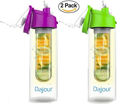 1 DAY SALE Infuser Water Bottle 27 Ounce NO BPA Sports Flavor Fruit Infusion Bottle - PLUS Recipe Ebook and Cleaning Brush INCLUDED (Purple&amp;Lime)