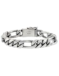 Gents Sterling Silver Figaro Link Bracelet all Handmade 1/2 inch wide, sizes 8, 8.5 & 9 inch