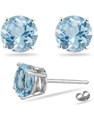 1.25-1.55 Cts of 6 mm AA Round Aquamarine Stud Earrings in 18K White Gold-Screw Backs