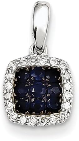 14k White Gold Diamond & Sapphire Square Pendant, Pendants for Necklace, Women Jewelry