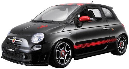 Bburago 15611028BK - Fiat 500 Abarth 2008, met. schwarz/kariertes Dach, 1:18