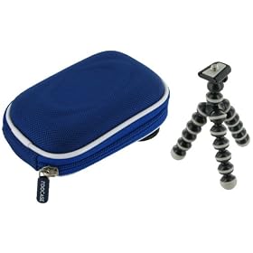 rooCASE 2n1 Nylon Hard Shell (Dark Blue) Memory Foam Carrying Case and Premium Tripod Kodak ZxD Pocket Video Camera HD Camcorder