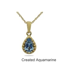 Tiara Collection Gold Plated Created Aquamarine Pear Necklace