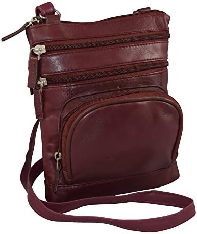 Genuine Leather Women's Casual Multi-Pocket Small Crossbody Purse Bag (Cherry)