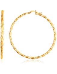 14K Yellow Gold Patterned Hoop Earrings with Twist Design