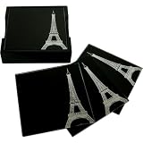 Eiffel Tower Sleek Black Glass Coaster Set