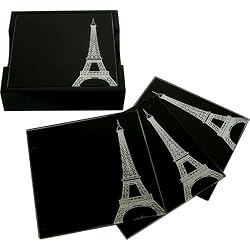 Eiffel Tower Sleek Black Glass Coaster Set