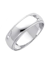 14k White Gold 6mm Plain Milgrain Wedding Ring Ring for Men & Women - Size 9 by 