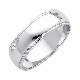 14K White Gold 6mm Plain Milgrain Wedding Band Ring for Men & Women - Size 5