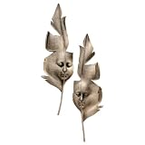 21" Italian Carnival Venetian Greenmen Feather Wall Mask Art Deco - Set of 2