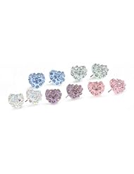 Heart Fireball Crystal Silver Tone Multiple Set 5-Piece Earrings