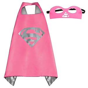 Superhero or Princess CAPE & MASK SET Kids Childrens Halloween Costume (Hot Pink & Silver (Supergirl II))