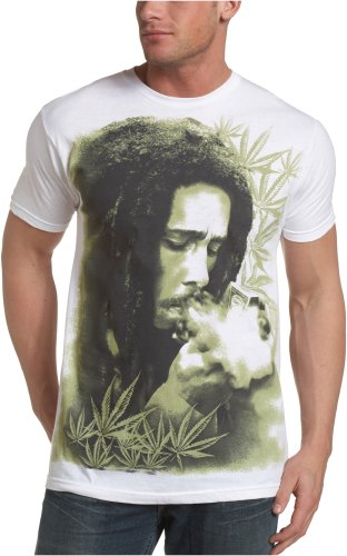 Zion Rootswear Men's Bob Marley Herb Jumbo T-Shirt,White,Large