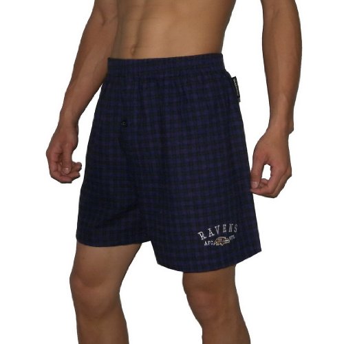 Mens NFL Baltimore Ravens Plaid Cotton Boxer Shorts / Pajama Lounge Shorts - Purple & Black (Size: XL)