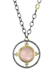 Jolie B. Ray "Tres Jolie" 18K and Oxidized Silver Pink Quartz and Diamond Stone Necklace