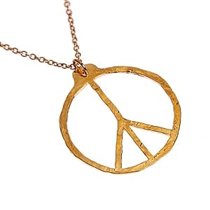 Peace Symbol Hand Hammered Delicate Gold Dipped Pendant Necklace on 18