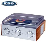 JENSEN JTA-220 Stereo 3-Speed Turntable with AM/FM Receiver & 2 Built-in Speaker