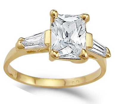 CZ Emerald Solitaire Engagement Ring 14k Yellow 