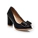 AmoonyFashion Womens Closed Round Toe Kitten Heel Chunky Heels PU Soft Material Solid Pumps with Bowknot