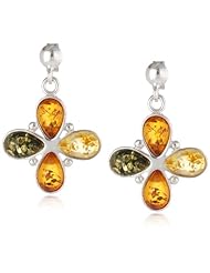 Sterling Silver Multi-color Amber Flower Earrings