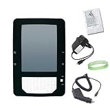 Black Kroo Amazon Kindle 2 E-Book Reader Silicone Rubber Skin Cover + Travle / Wall Charger + Car Charger + Custom Fit Screen Protector + A Live*Laugh*Love Wrist Band!!! (Kindle 2 Not Included)