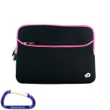 Premium Neoprene Dual Pocket Carrying Sleeve Case (Black with Hot Pink Trim) with Free Carabiner Key Chain for the Apple iPad Wi-Fi / 3G Model 16GB, 32GB, 64GB