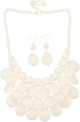Layered Dangling Bubble Statement Necklace and Earring Set, 1pc Necklace and 1 Pair Earring (White)