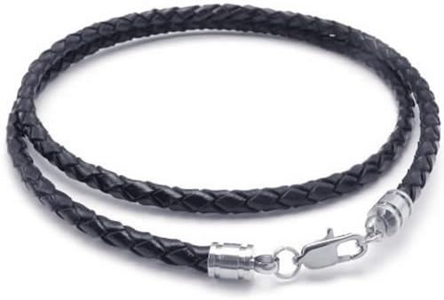 Shiny Love Jewelry Mens Black Leather Cord Necklace Rope Chain, Stainless Steel Clasp, 4mm, 16-30 inch