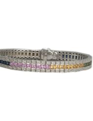 Tennis Bracelet Mix Sapphire and Diamonds 18k White Gold Bracelet multi color sapphire blue, pink yellow green