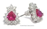 CZ Earrings - Sterling Silver Upside Down Heart Ruby Red CZ Stud Earrings