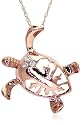 14k Choice of White, Yellow or Rose Gold Diamond Turtle Pendant (.04 cttw, H-I Color, I2-I3 Clarity), 18"