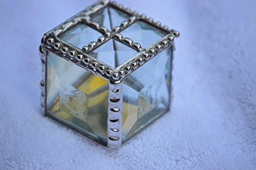 Beautiful Stained Glass Beveled Top Engagement Ring Box,Glue Chip Beveled Jewelry Box, Keepsake Box or Vanity Accessory, Beautifully Hand Beaded.A Great Surprise Gift!