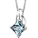 PEORA 3 Carats Swiss Blue Topaz Pendant Necklace for Women 925 Sterling Silver, Natural Gemstone Princess Cut 8mm, with 18 inch Chain
