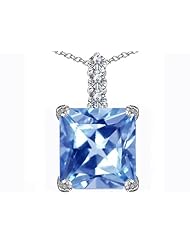 Original Star K (tm) Large 12mm Square Cut Simulated Aquamarine Pendant in 925 Sterling Silver