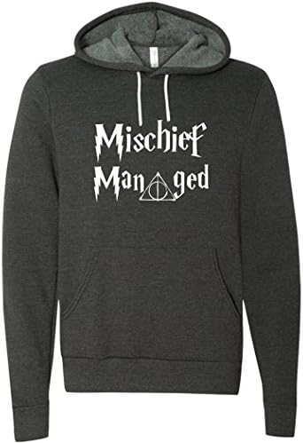 MISCHIEF MANAGED HOODED SWEATSHIRT HARRY POTTER UNISEX ATHLETIC FIT HOODIE (L, Dark Heather)