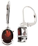 Sterling Silver 9X7mm Oval Genuine Garnet Earrings