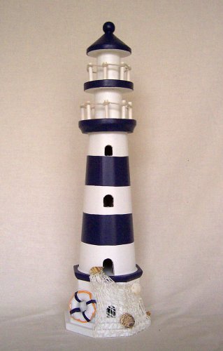 blau-weißer Leuchtturm aus Holz maritim dekoriert 41cm