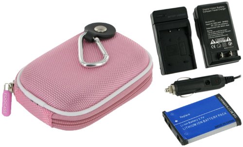 rooCASE 3n1 Nylon Hard Shell (Pink) Case with Memory Foam / EN-EL10 650mAh Li-Ion Battery / AC DC Charger for Nikon Coolpix S220 Digital Camera Magenta