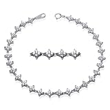 Diamond Cubic Zirconia Star Floweret Link Platinum Overlay CAREFREE Sterling Silver Bracelet