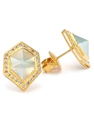 Lauren Harper Collection Archipeligo Blue 18k Gold, Milky Aquamarine and Diamond Pyramid Post Earrings