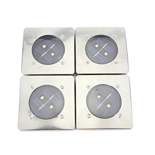 Exlight Outdoor Solar Powered Ground Light, Perfect for Garden Landscape Lighting, Pathway, Stairway Comes With 2 Bright LEDs , Strong and Durable Black Base, Pack of 4