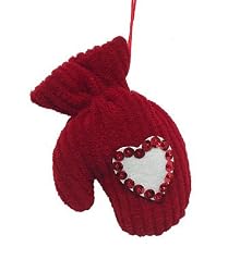5" Plush Red & White Sequin Heart Mitten Christmas Ornament