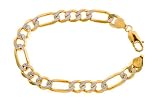 10K Two Tone Gents Pave Figaro Bracelet