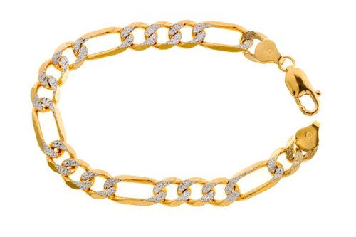 10K Two Tone Gents Pave Figaro Bracelet