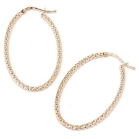 14K WG, RG, or YG Textured Oval Hoop Earrings by 