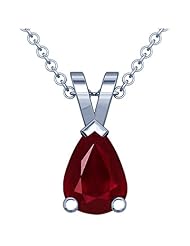 18K White Gold Pear Cut Ruby Solitaire Pendant