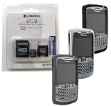 Combo of White, Black, Gray Silicone Skin Cover Case and Kingston 4GB microSDHC Class 4 Memory Card with miniSD, SD Adapter for Blackberry Curve 8300 8310 8320 8330